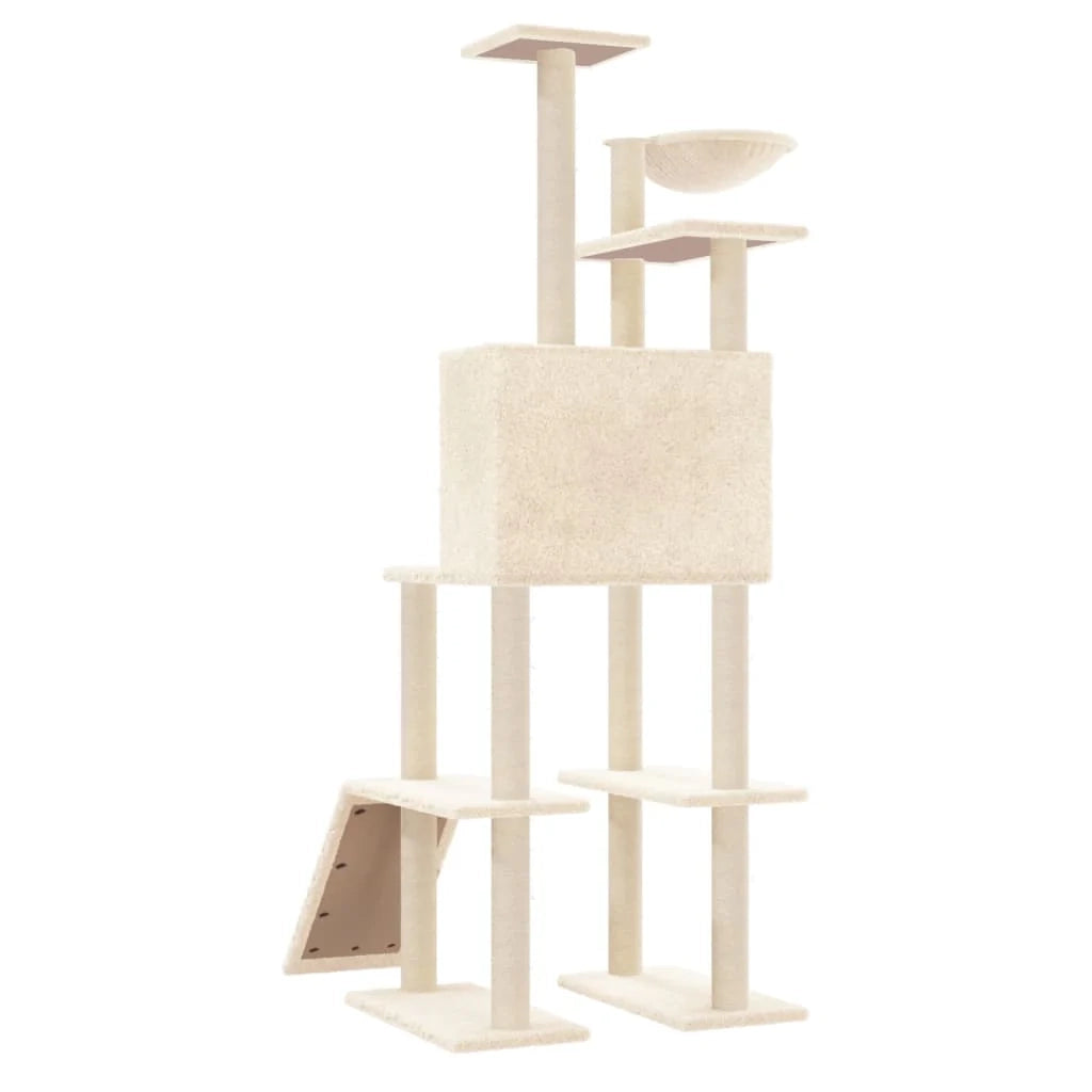 Tiragraffi per gatti torre per arrampicata giocattolo piattaforma per arrampicata con tiragraffi in sisal 166 cm crema 02_0022492
