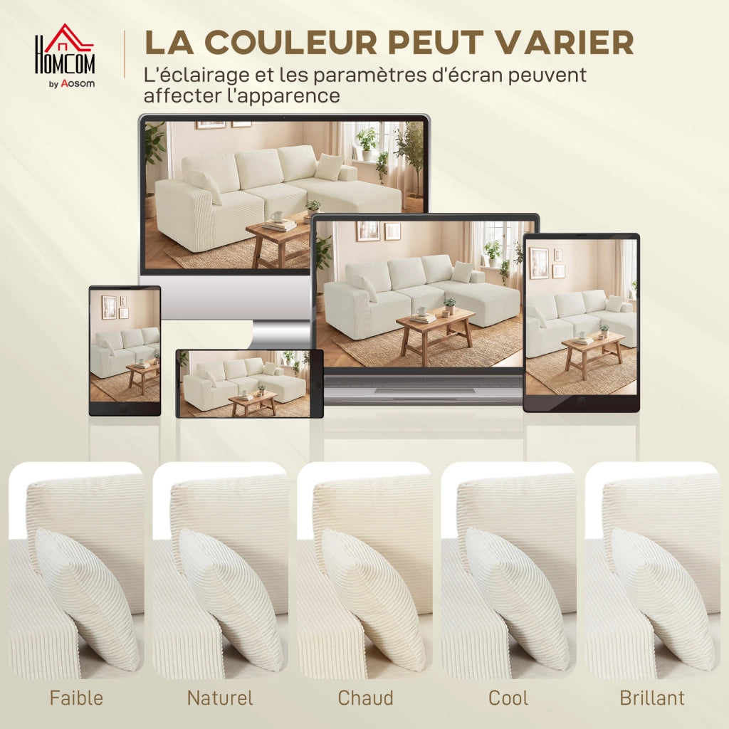 Divano Angolare Letto 3 Posti ¨C Zephmum ¨C Velour Crema 267cm