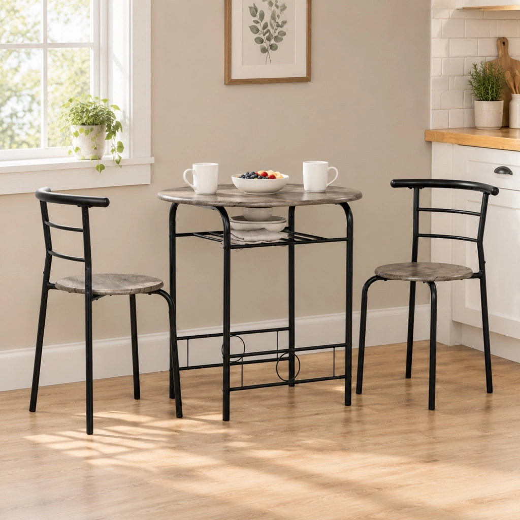 Set bistrot nero con tavolo e 2 sedie, ripiano inferiore