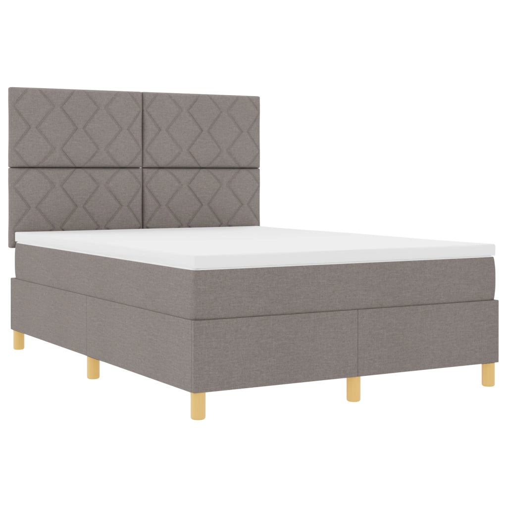 Letto Box Spring con Materasso & LED Tortora 160x200 cm Tessuto