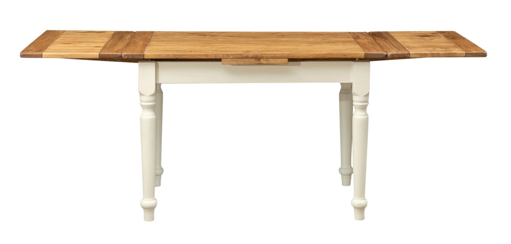 Biscottini Tavolo Country allungabile in legno massello di tiglio struttura bianca anticata piano naturale. Made in Italy