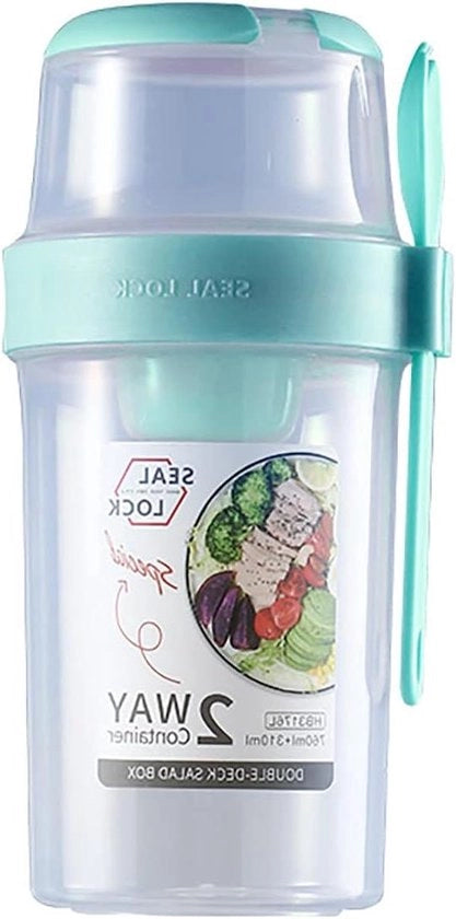 Insalata Portatile con Forchetta e Contenitore per Salsa - Shaker per Insalata da Trasportare per Lavoro e Viaggi (Verde 760ml)