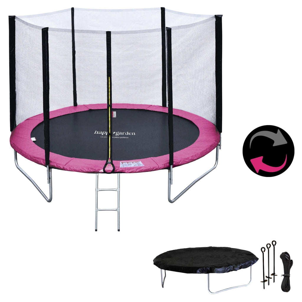 Premium Pack Trampolino 245cm reversibile rosa/grigio CANBERRA + rete, scala, copertura e kit di ancoraggio