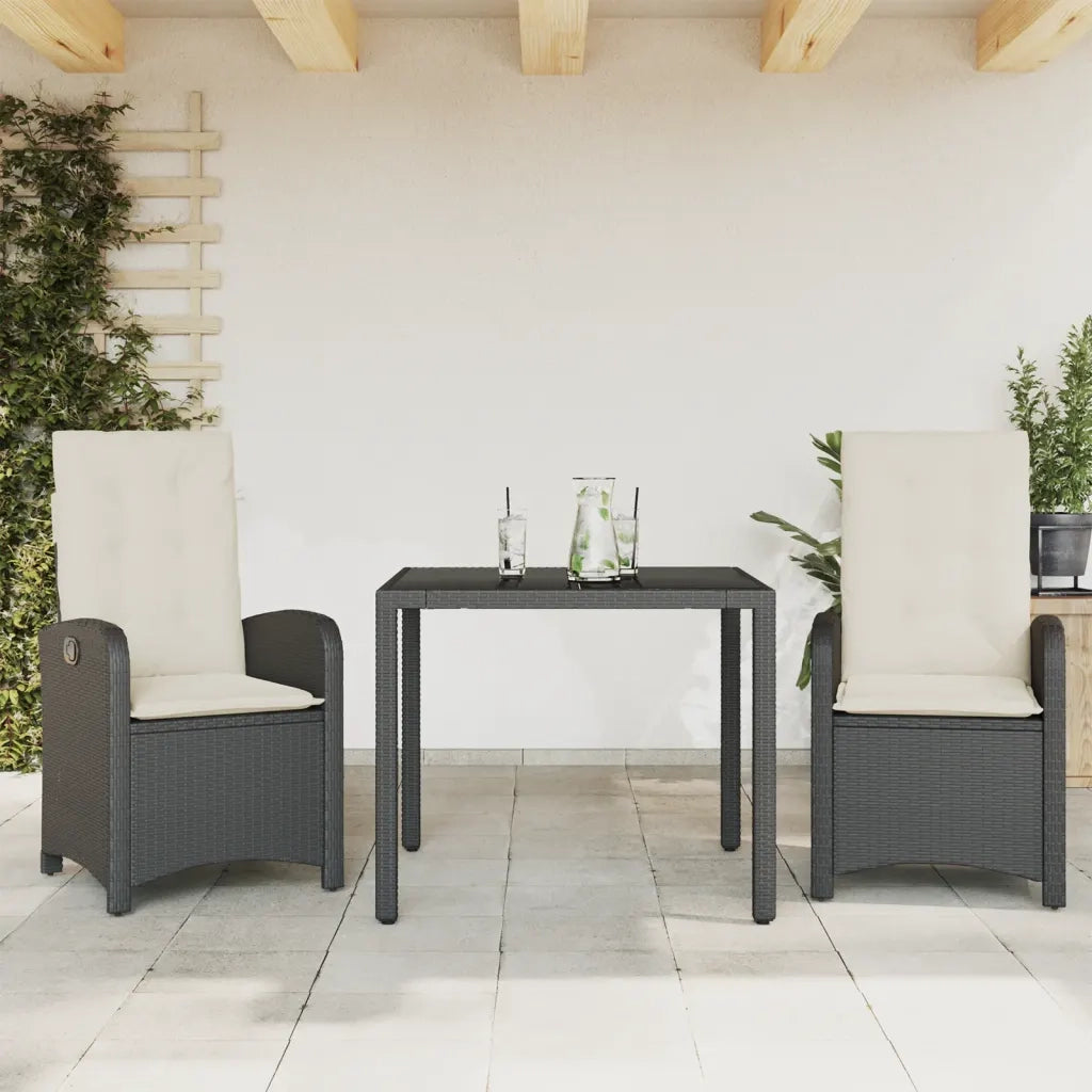 Set da Pranzo da Giardino 3 pz | Set Salotto da Giardino con Cuscini Nero in Polyrattan