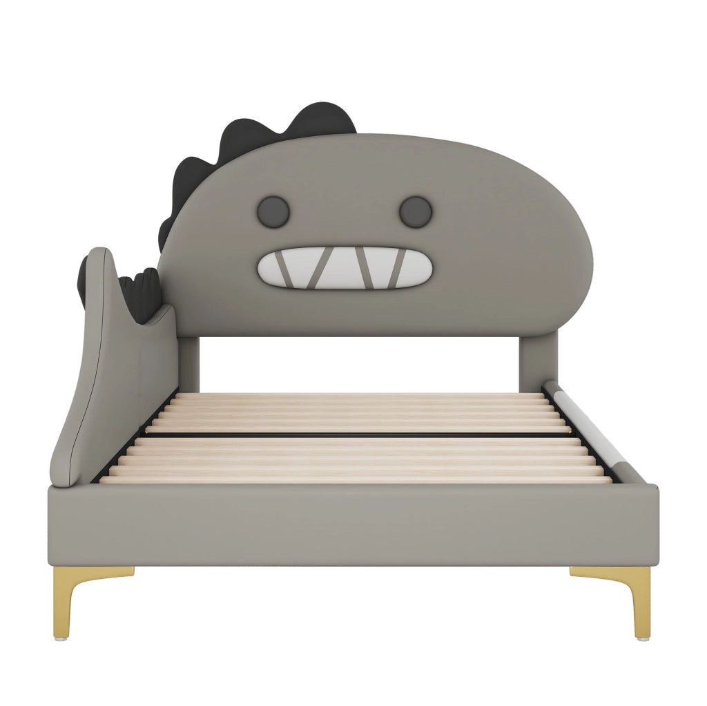 Letto per bambini 90x200 cm; forma dinosauro; PU e MDF; grigio