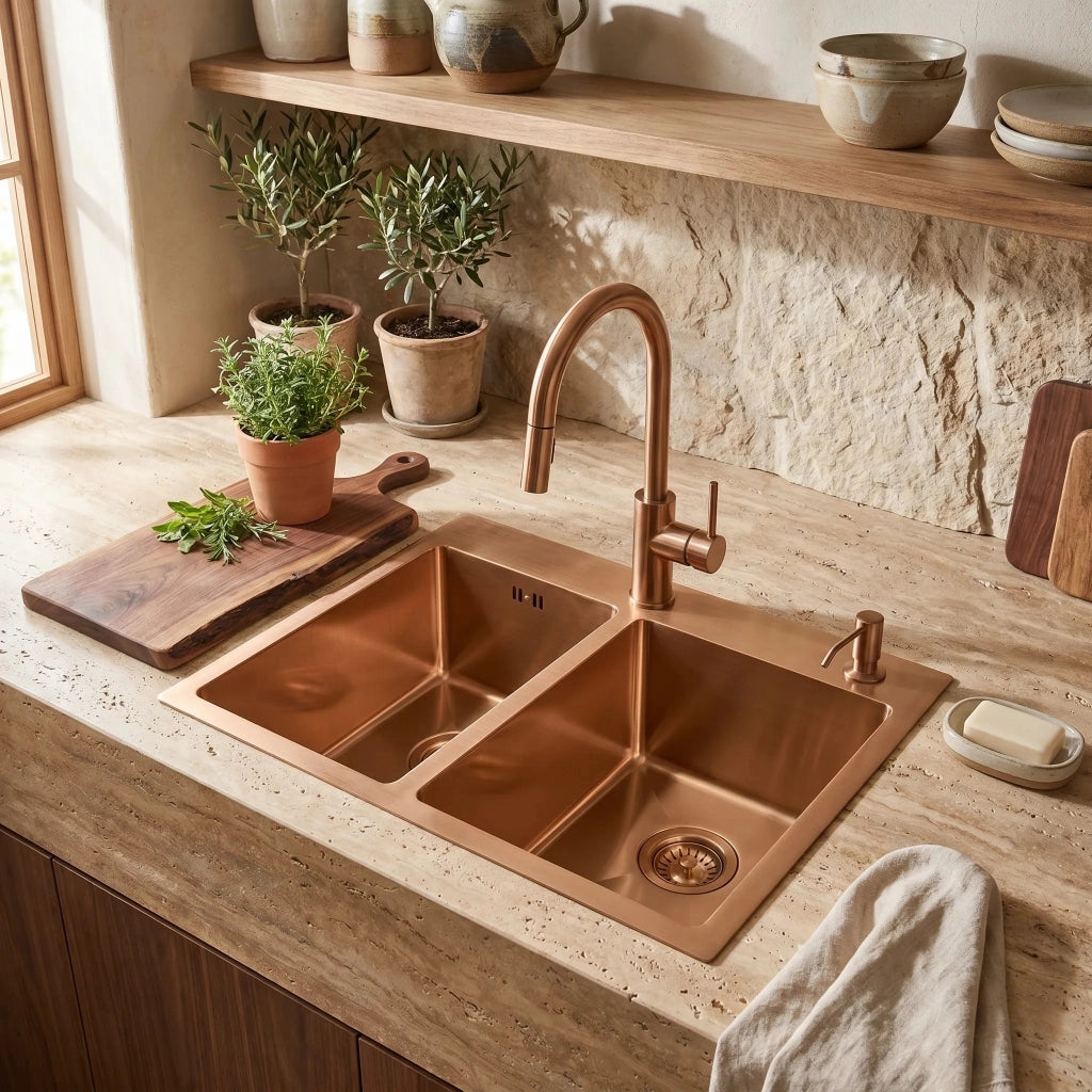 Lavello In Acciaio Toby Brush Copper senza rubinetto da cucina