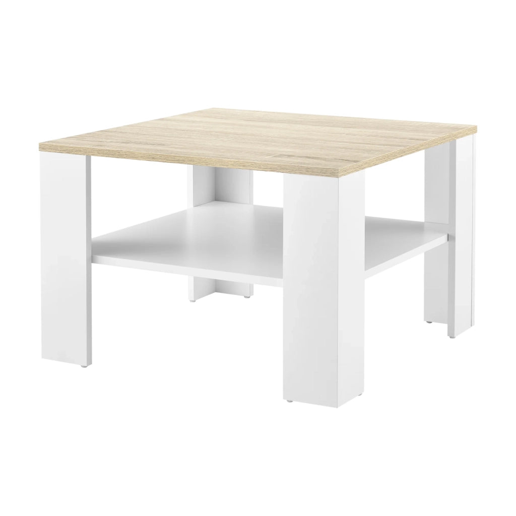 Tavolino da caffè 60 x 60 x 40 cm effetto bianco e rovere 03_0008432