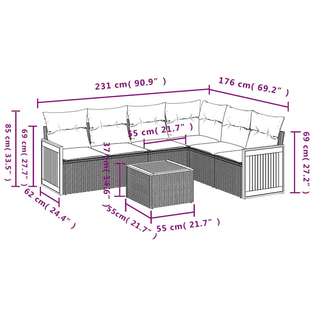 Set Divani da Giardino 7 pz con Cuscini Nero in Polyrattan 3227688