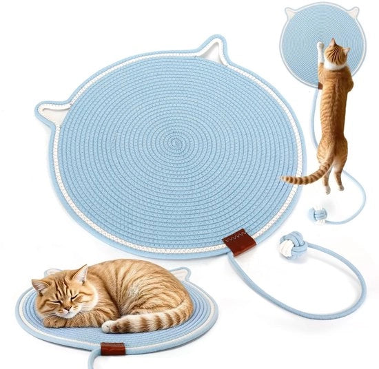 Pannelli per gatti, 50 cm/19,69 pollici Piastra di krabbing migliorata e ingrandita in sisal con palline di cotone e disegno di orecchie di gatto, piastra di krabbing per parete (blu)