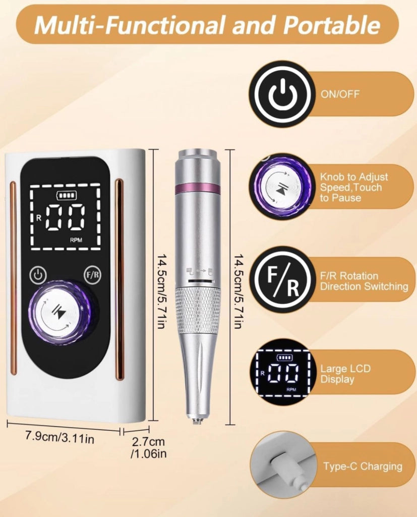 Fresa Per Unghie Manicure Pedicure Professionale 45000 Giri 50W Senza Fili BQ112