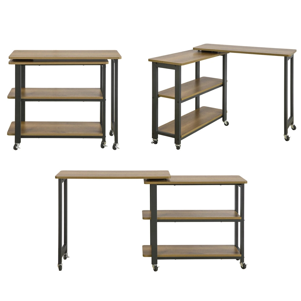 Tavolino da caffè con ruote Tavolini Comodino Piccolo, Scrivania ad angolo Consolle Porta Stampante, L133xP69xA30cm, Marrone scuro FWT83-PF