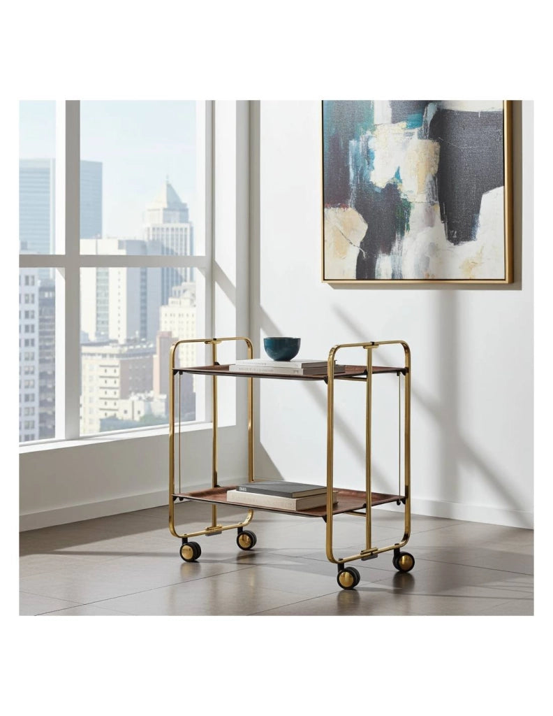 Carrello da cucina pieghevole dorato con ruote BAUHAUS 2 ripiani
