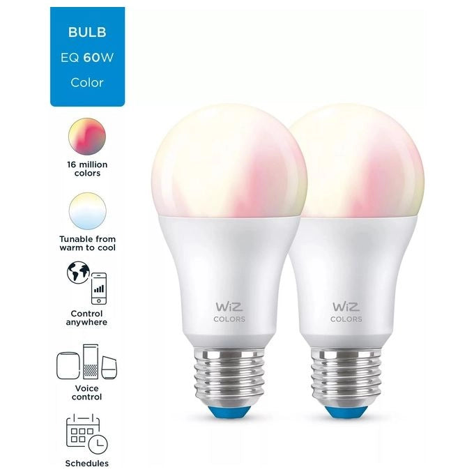 WiZ 929002383632 Color Lampadina Smart WiFi A60 E27 8W 806lm RGB 2200K-6500K SpaceSense 2 Pezzi colore Bianco