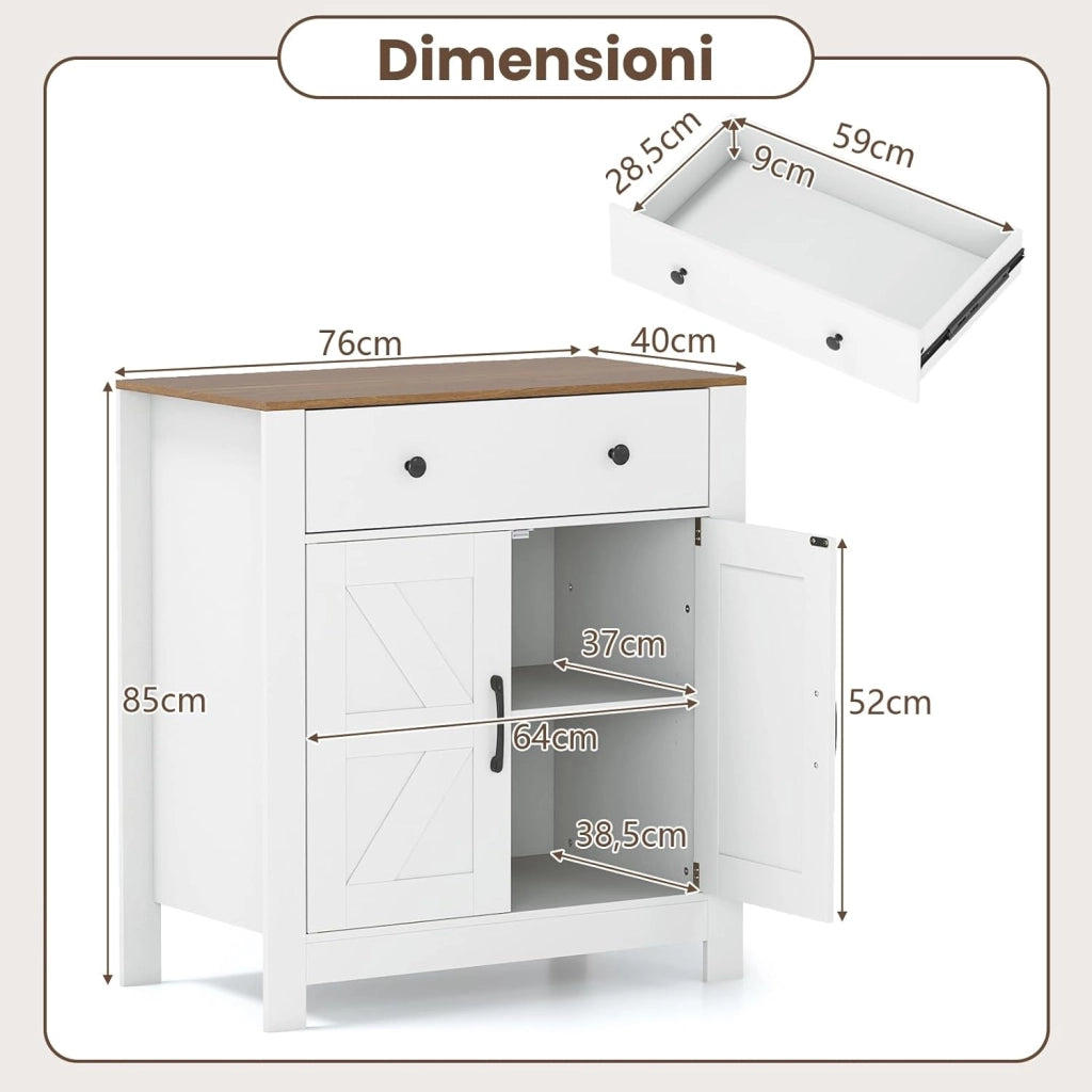 Credenza da Cucina, Armadio con Cassetto, 2 Ante e Ripiano Regolabile, Mobili Multifunzionali per Sala da Pranzo e Cucina, 76 x 40 x 85 cm