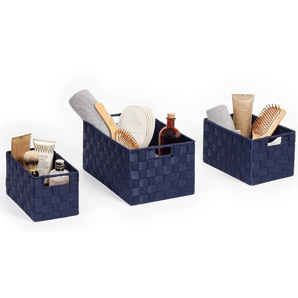 Trade Shop - Set 21 Pezzi Box Scatola In Tessuto Porta Oggetti Organizer Con Manici Blu 79088 -