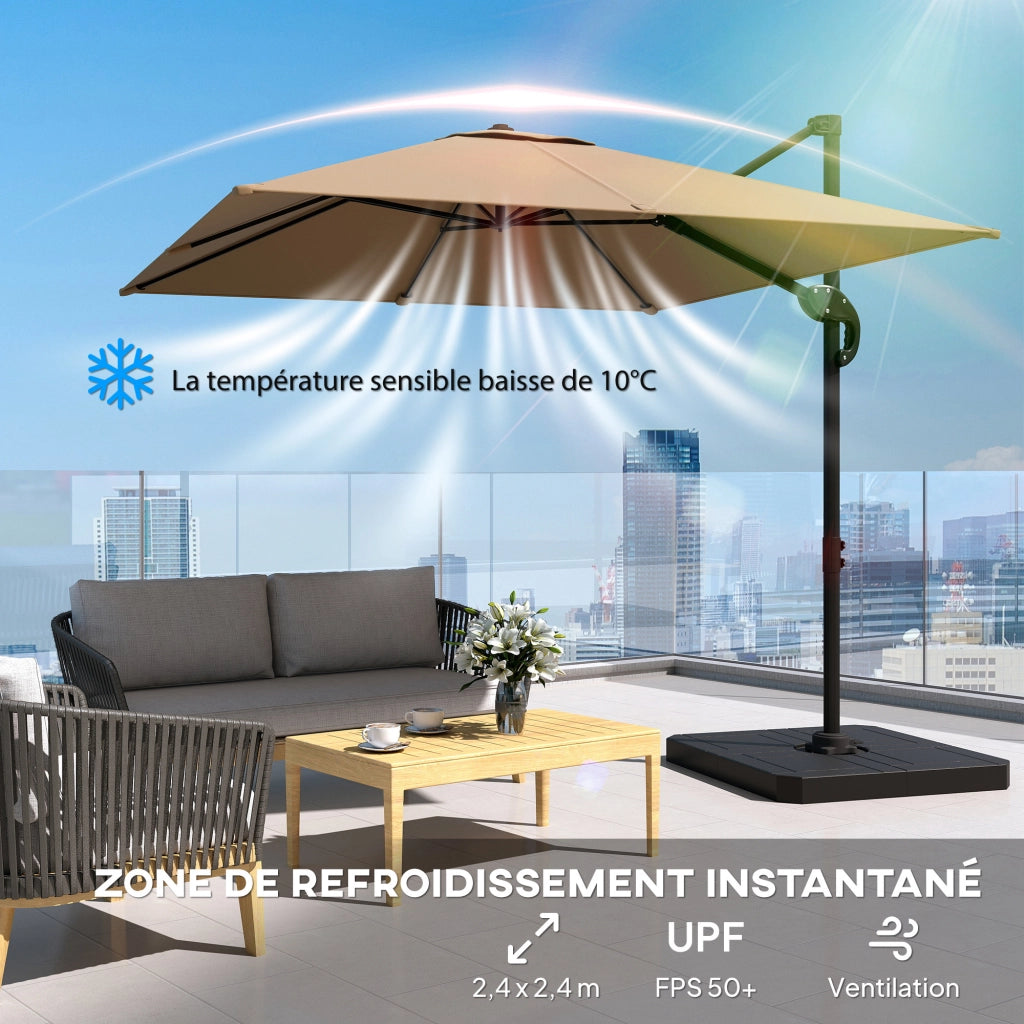 Parasol d¨¦port¨¦ carr¨¦ per giardino esterno ¨C zephmum ¨C kaki 2.4x2.4m, mastro in alluminio