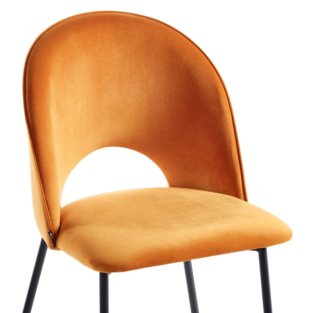 Set di 2 sedie da pranzo rivestimento in velluto arancione gambe nere glamour retrò