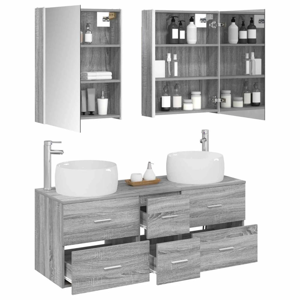 Set di mobili per il bagno 5 pcs Sonoma grigio 3407052