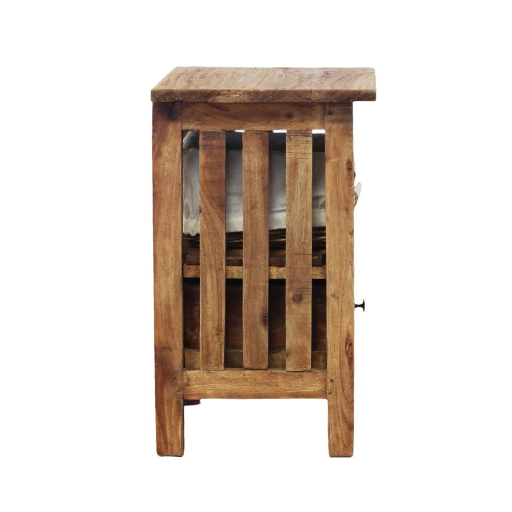 Mobiletto in legno 1 cassetto 1 ripiano con cesta - ALASTOR