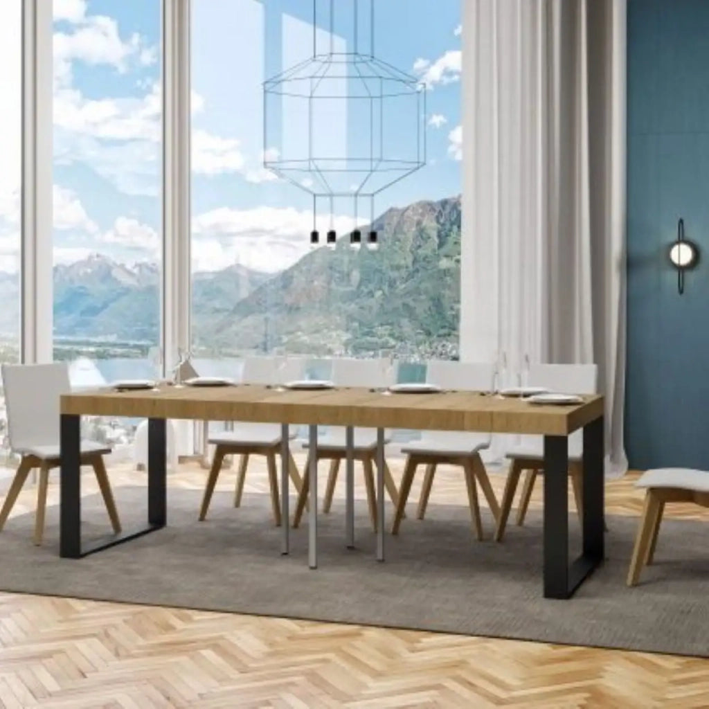 Tavolo allungabile 90/246x90 cm Tecno Premium colore quercia natura gambe antracite