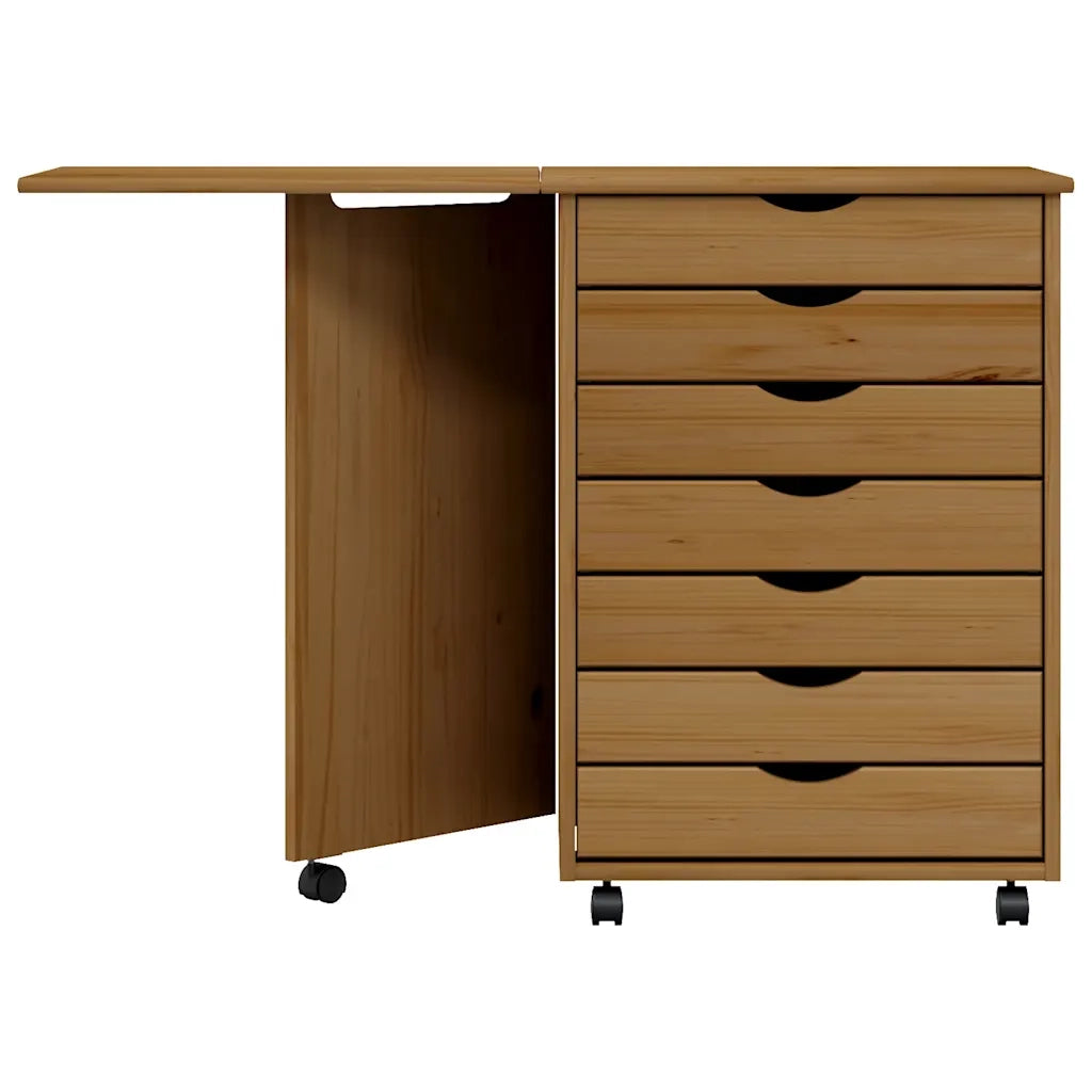 Mobiletto su ruote con scrivania pieghevole e vano contenitore 105,5 x 39 x 74,5 cm legno di pino color miele 02_0047168