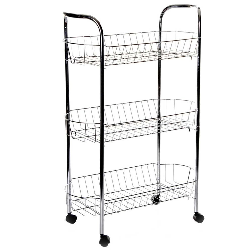 Carrello Cucina in Metallo con 3 Cestelli 4 Ruote per Frutta Verdura 51x26x74cm