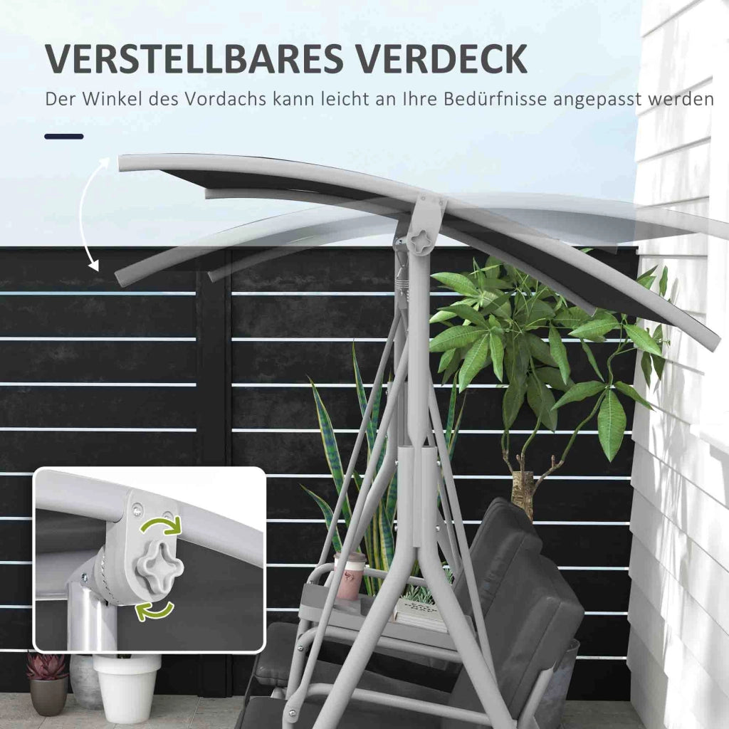 Altalena Hollywood a 2 posti con baldacchino e vassoio per giardino e balcone nera
