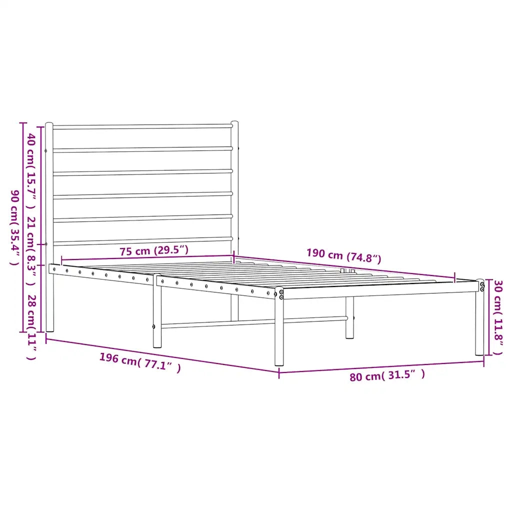 Giroletto senza Materaso con Testiera Metallo Bianco 75x190 cm 352358