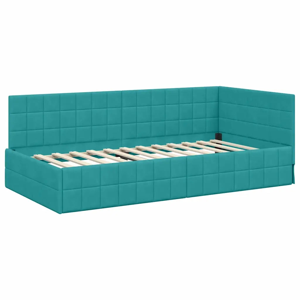 Cornice del letto ad angolo Turchese 90 cm x 200 cm Velluto