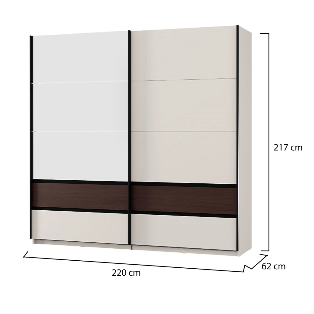 Armadio Camera da Letto Vangvi, Guardaroba 2 Ante 2 Ripiani, 220x217h cm Bianco Crema