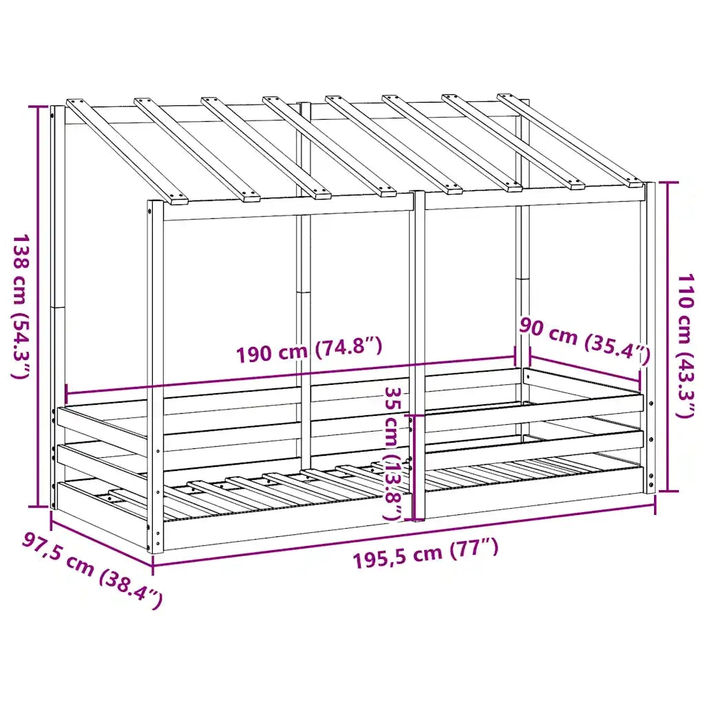 Letto per Bambini con Tetto Bianco 90x190cm Legno Massello Pino