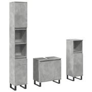 Set Mobili da Bagno | Armadio da bagno 3 pz Grigio Cemento in Legno Multistrato