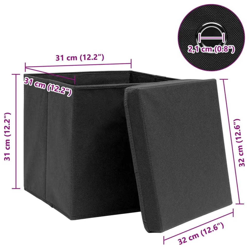 Scatole con Coperchi 4 pz Nere 32x32x32 cm in Tessuto cod mxl 47032