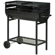 Easycomfort Barbecue in Acciaio con 2 Griglie Indipendenti, 2 Ruote e Ripiano Inferiore | Nero | 90cm x 45cm x 96cm