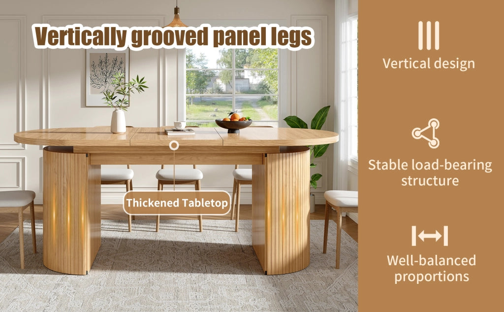 Tavolo da pranzo allungabile con vano portaoggetti nascosto, in MDF, per cucina e soggiorno, naturale 120-160 × 80 × 76 cm