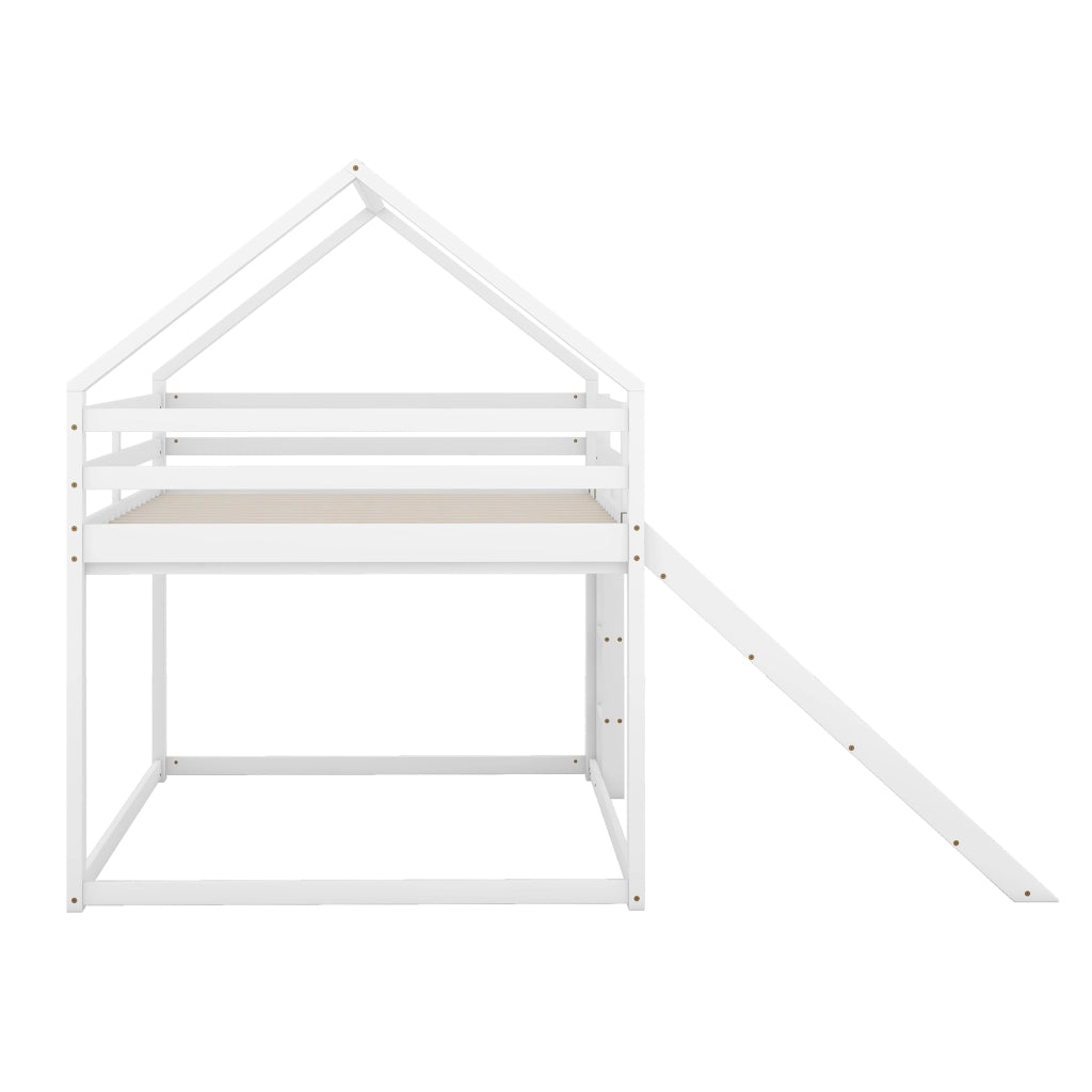 LETTO A CASTELLO A CASETTA CON SCIVOLO E SCALA 140x200 cm BIANCO