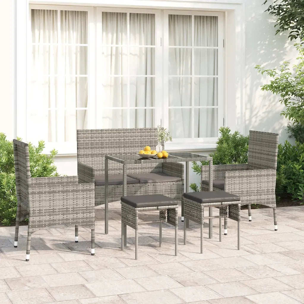 Set Divani da Giardino 6 pz | Set Salotto da Giardino con Cuscini in Polyrattan Grigio