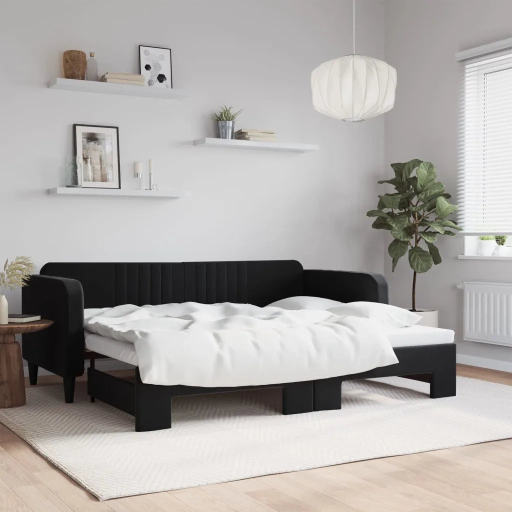 Divano letto | Sof¨¤ letto | Letto singolo Estraibile Nero 90x200 cm in Velluto