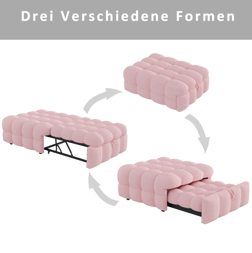 Pouf letto 2 in 1 trasformabile in divano; 183x76 cm; in tessuto Teddy rosa