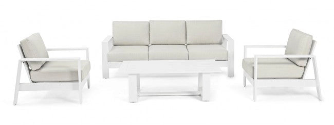 Set Salotto da Giardino Divano 2 Poltrone e Tavolino Baltic Bianco