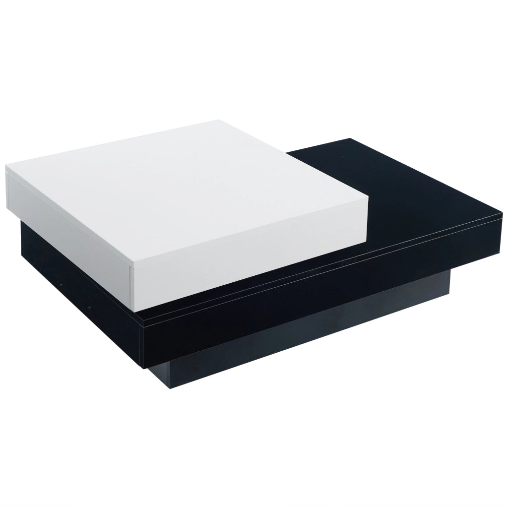 Tavolino da caffè girevole con 2 livelli e 2 vani aperti; piano lucido; per soggiorno; bianco e nero 103 × 60 × 35.5 cm