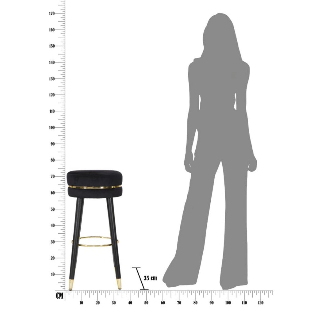 Sgabello da bar Paris nero e gold in tessuto su gambe nere – H 74 cm