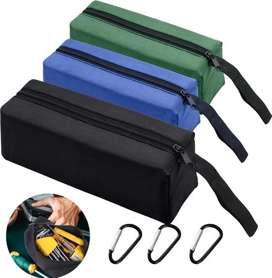 6 contenitori per attrezzi, 3 contenitori per attrezzi impermeabili con chiusura a zip, 3 ganci da arrampicata, piccola borsa multifunzionale per ripostiglio di pezzi di ricambio, attrezzi, materiali di scrittura