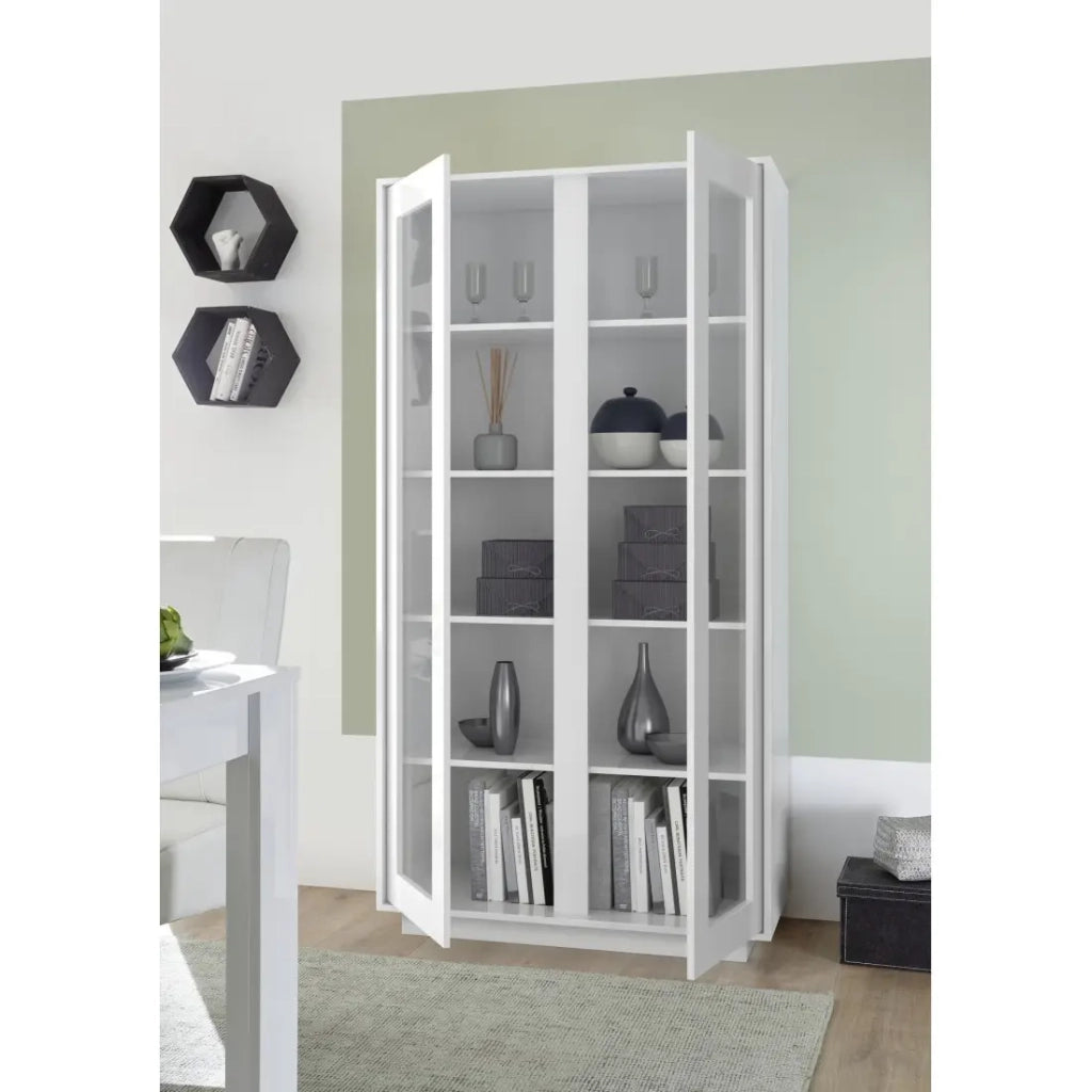 Vetrina 2 porte, collezione CREAM, colore bianco lucido lacato.