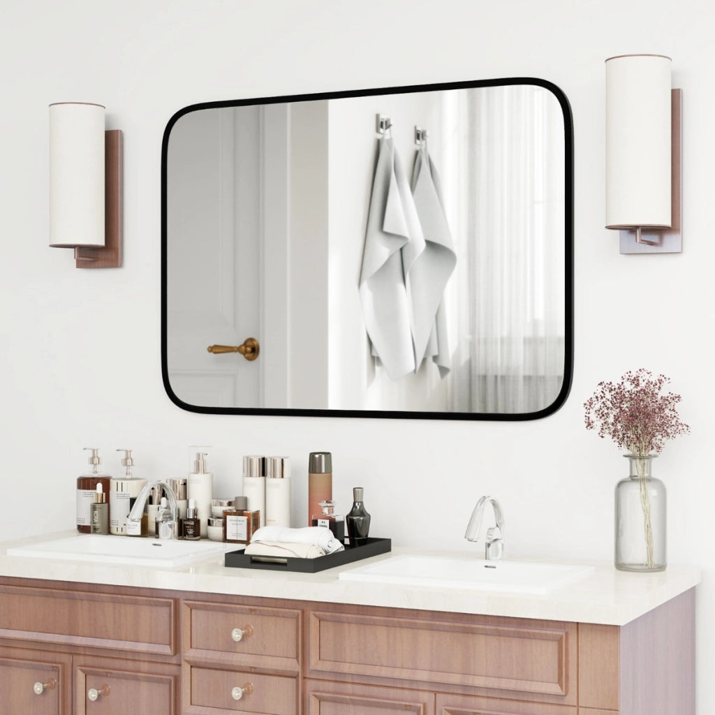 Specchio da bagno rettangolare 70x50cm con pellicola antifrantumazione viti di espansione, Specchio in alluminio-Specchi da parete