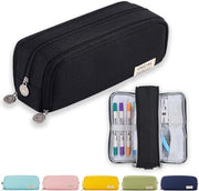 Etui multifunzionale ampio con 3 contenitori - Etui per scuola ragazzi e ragazze - Ufficio - Tasca per pennarelli - Scuola - Materiali scolastici - Accessori per viaggio - Tasca per cavi - Nero
