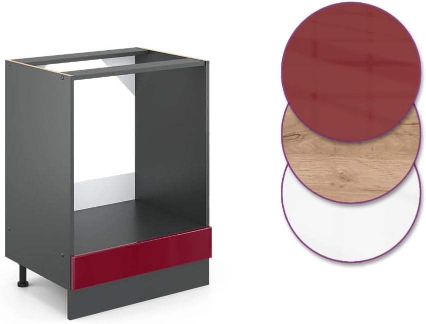 Mobile per forno da incasso R-Line, Rosso lucido, 60 cm senza piano di lavoro, per la libera combinazione all'interno di sistemi cucina modulari