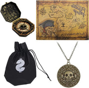 Costume da pirata per uomo con orologio, borsa di monete, mappa e teschio per Halloween, carnevale e feste tematiche