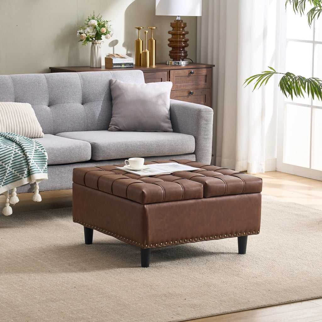 Panca Contenitore Imbottita ¨C MINIMAL ¨C Seduta con Vano, PU Marrone