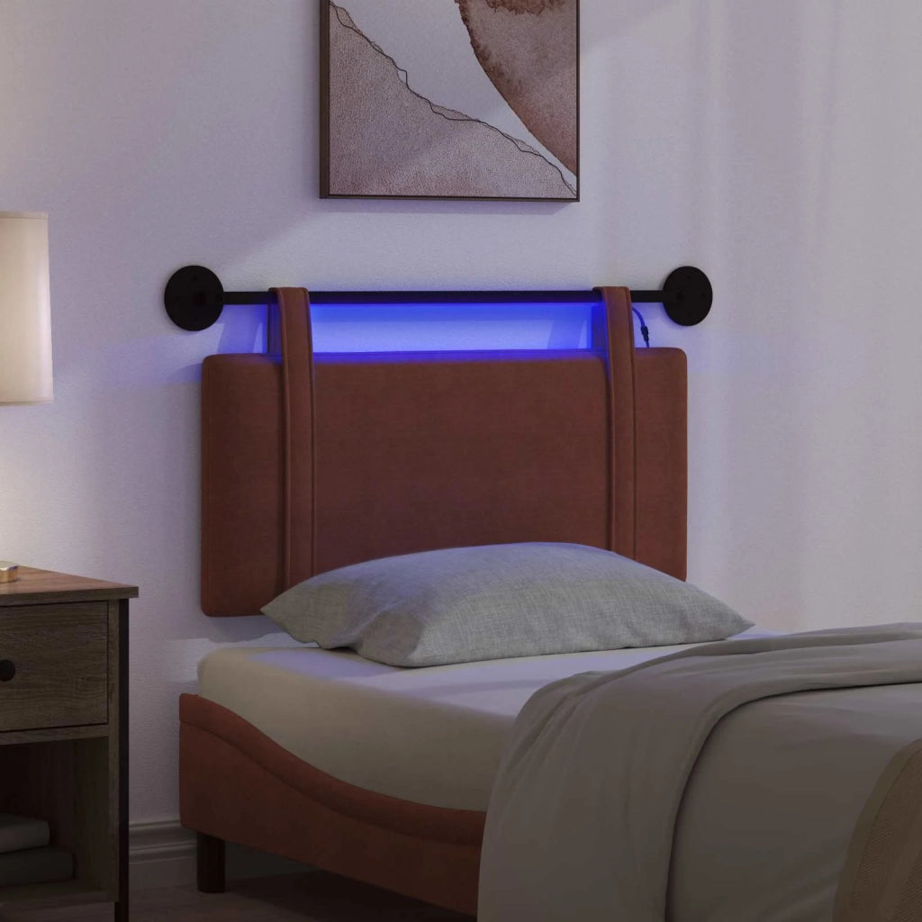 Testiera | Testata sospesa Con luce LED Marrone Lucido PU Antico